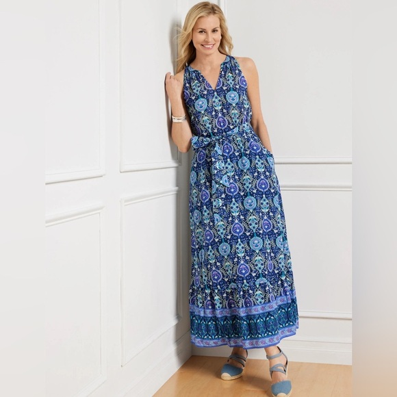 TALBOTS 100% Cotton Maxi Dress- Floret Medallion Size 6 -  threedaughtersproperties.com